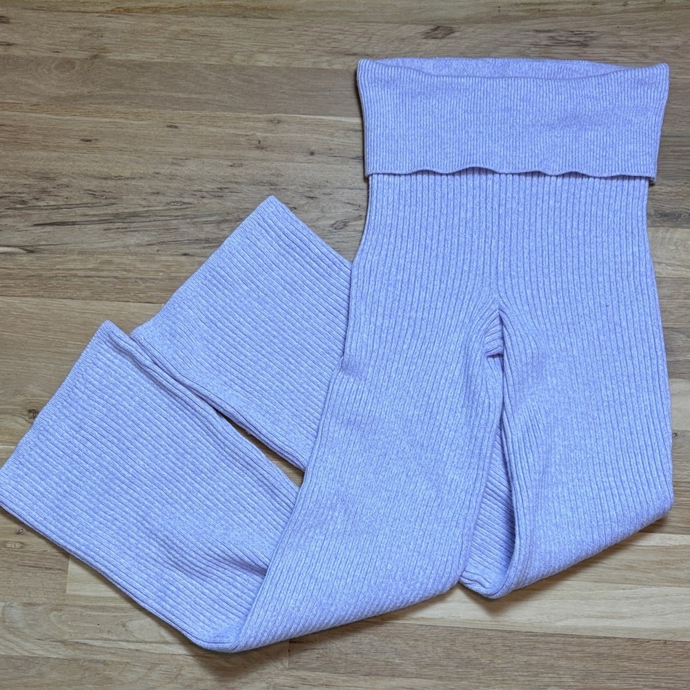Aerie Lilac High Waist Ribbed Knit Flare Lounge Pants Women’s M